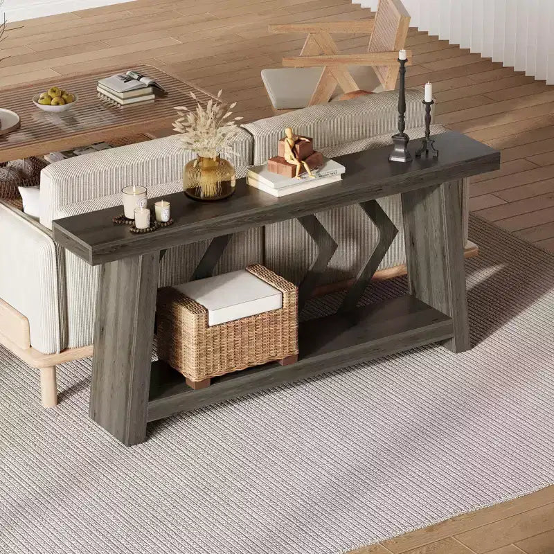 Table Console d'Entrée 70,9", Table de Canapé Étroite et Longue à 2 Niveaux, Table Derrière Canapé en Bois, Table d'Entrée pour Salon, Couloir, Hall, Marron