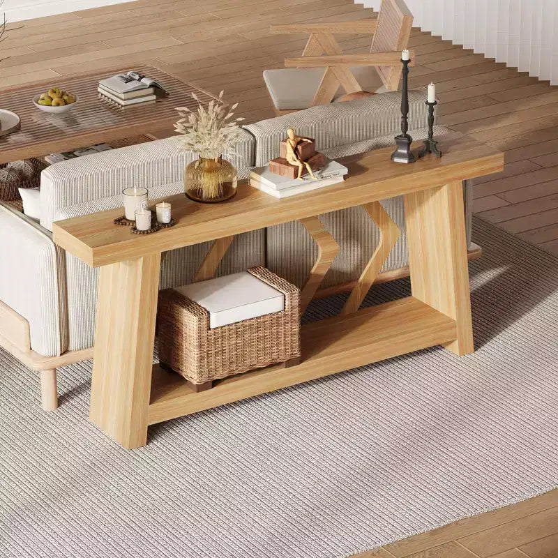 Table Console d'Entrée 70,9", Table de Canapé Étroite et Longue à 2 Niveaux, Table Derrière Canapé en Bois, Table d'Entrée pour Salon, Couloir, Hall, Marron