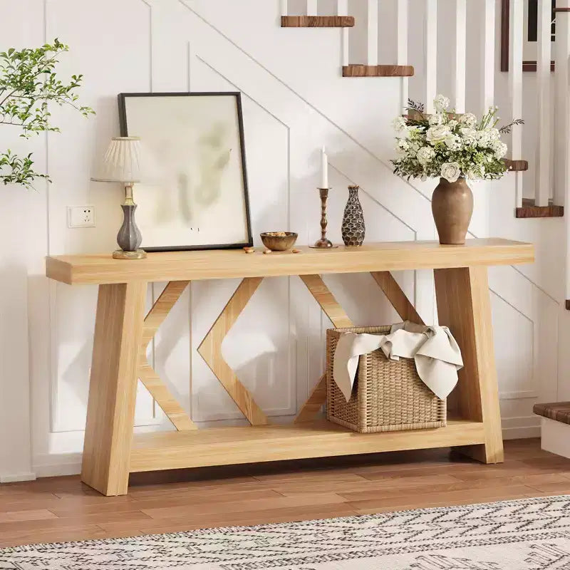Table Console d'Entrée 70,9", Table de Canapé Étroite et Longue à 2 Niveaux, Table Derrière Canapé en Bois, Table d'Entrée pour Salon, Couloir, Hall, Marron
