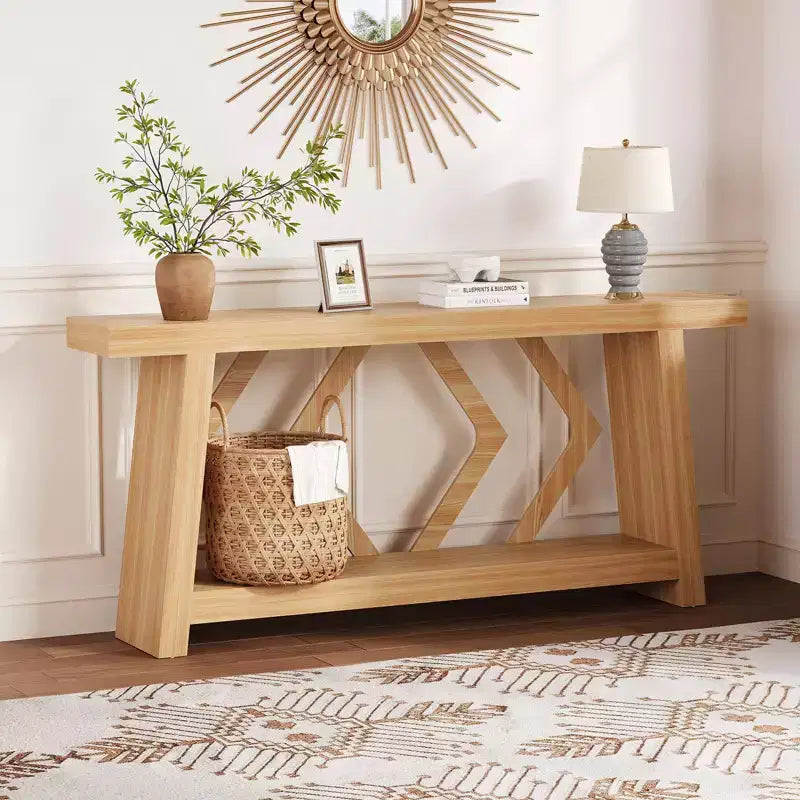 Table Console d'Entrée 70,9", Table de Canapé Étroite et Longue à 2 Niveaux, Table Derrière Canapé en Bois, Table d'Entrée pour Salon, Couloir, Hall, Marron