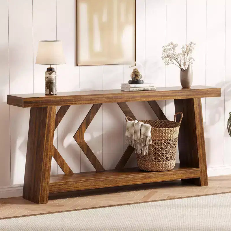 70.9 Entryway Console Table, 2 Tier Narrow Long Sofa Table, Wooden Behind Couch Table, Entry Foyer Table for Living Room, Hallway, Entrance, Brown