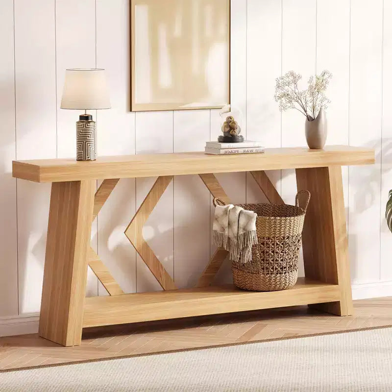 Table Console d'Entrée 70,9", Table de Canapé Étroite et Longue à 2 Niveaux, Table Derrière Canapé en Bois, Table d'Entrée pour Salon, Couloir, Hall, Marron