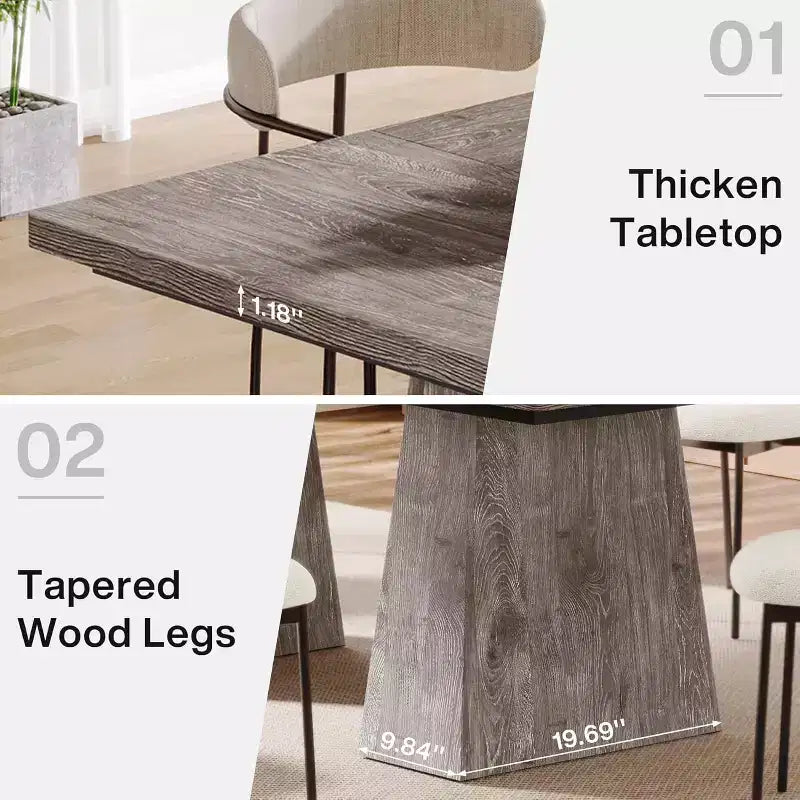 Table à manger pour 6 personnes, table de cuisine rectangulaire en bois de style ferme avec double piètement, 160 cm (L) x 80 cm (l) x 76 cm (H), gris