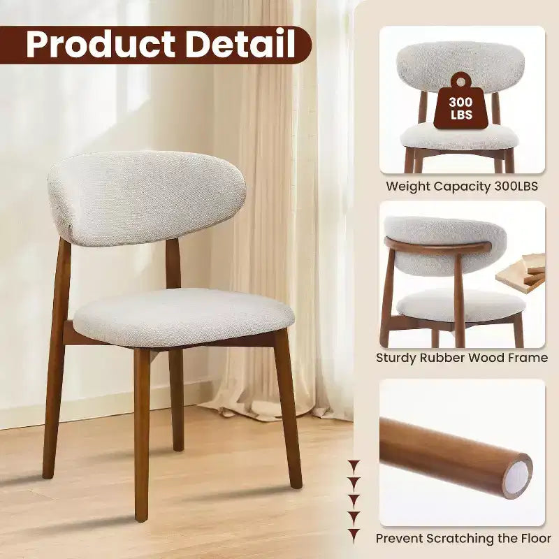 Lot de 2 Chaises de Salle à Manger en Bois Confort Supérieur, Assise Rembourrée en Lin Pieds Café Design Élégant, Idéales pour Cuisine Salle à Manger Chambre