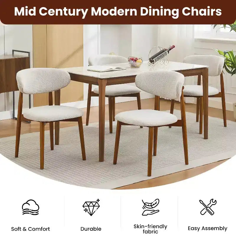 Lot de 2 Chaises de Salle à Manger en Bois Confort Supérieur, Assise Rembourrée en Lin Pieds Café Design Élégant, Idéales pour Cuisine Salle à Manger Chambre