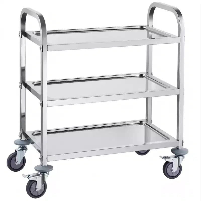 3-Tier Stainless Steel Utility Cart 400 lbs Capacity with Lockable Swivel Wheels