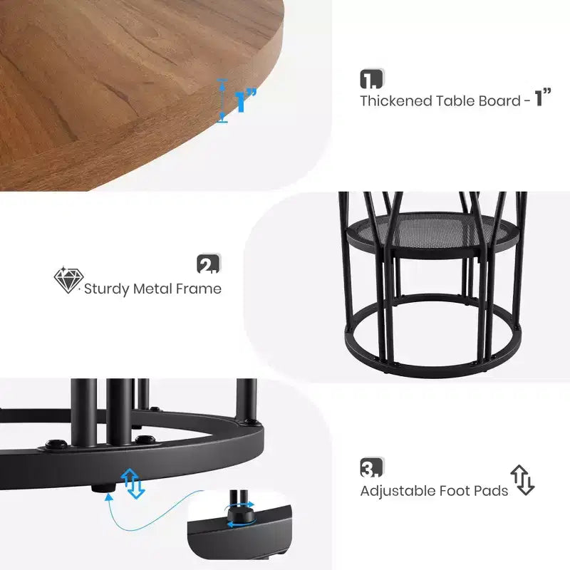 Table à manger ronde pour 4-6 personnes, table de cuisine circulaire de 120 cm avec étagère de rangement et cadre métallique robuste, table de dîner moderne pour cuisine, salon, bureau