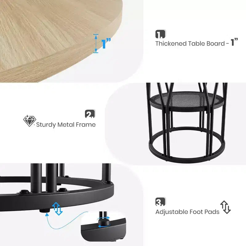 Table à manger ronde pour 4-6 personnes, table de cuisine circulaire de 120 cm avec étagère de rangement et cadre métallique robuste, table de dîner moderne pour cuisine, salon, bureau