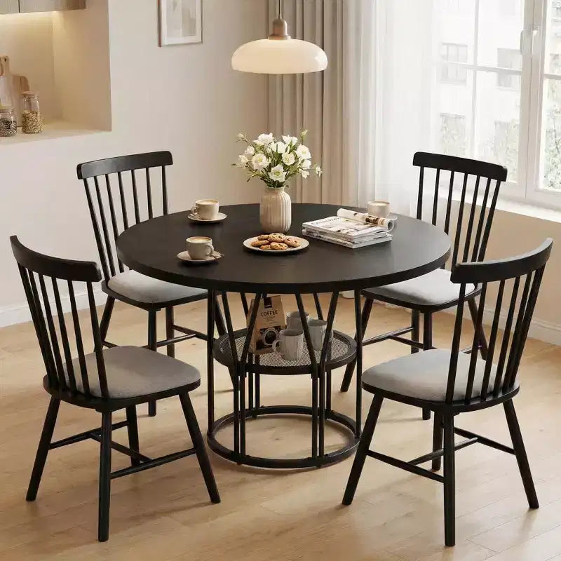 Table à manger ronde pour 4-6 personnes, table de cuisine circulaire de 120 cm avec étagère de rangement et cadre métallique robuste, table de dîner moderne pour cuisine, salon, bureau