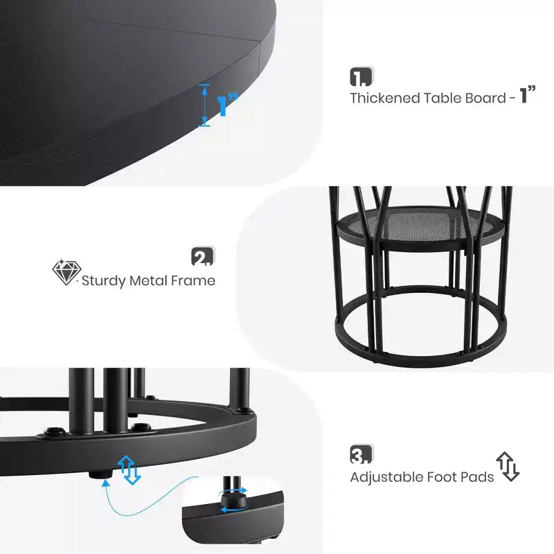 Table à manger ronde pour 4-6 personnes, table de cuisine circulaire de 120 cm avec étagère de rangement et cadre métallique robuste, table de dîner moderne pour cuisine, salon, bureau