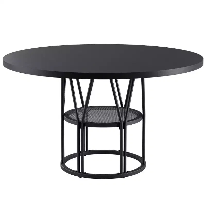 Table à manger ronde pour 4-6 personnes, table de cuisine circulaire de 120 cm avec étagère de rangement et cadre métallique robuste, table de dîner moderne pour cuisine, salon, bureau