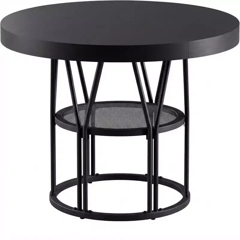 Table à manger ronde pour 4-6 personnes, table de cuisine circulaire de 120 cm avec étagère de rangement et cadre métallique robuste, table de dîner moderne pour cuisine, salon, bureau