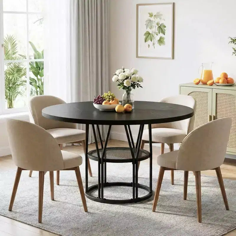 Round Dinning Table for 4-6, 47 Circle Kitchen Table with Storage Shelf & Sturdy Metal Frame, Modern Dinner Table for Kitchen, Living Room, Office