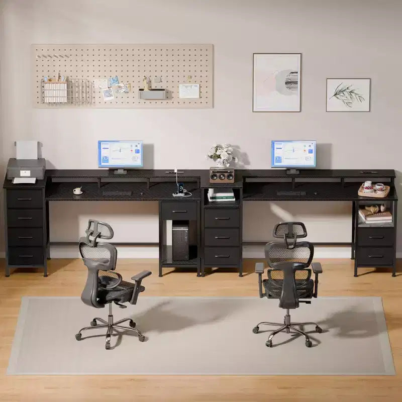 Bureau d'ordinateur de 55 pouces avec station de charge, bureau de jeu réversible, lumières LED, tiroirs en tissu, table d'écriture pour bureau à domicile, étude de chambre, rangement