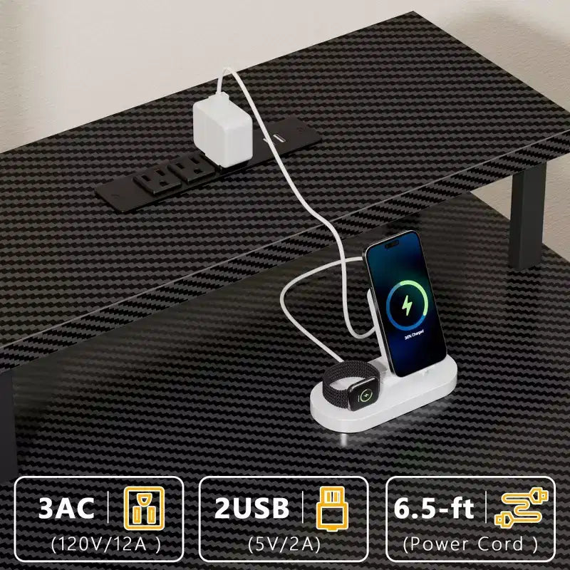 Bureau d'ordinateur de 55 pouces avec station de charge, bureau de jeu réversible, lumières LED, tiroirs en tissu, table d'écriture pour bureau à domicile, étude de chambre, rangement