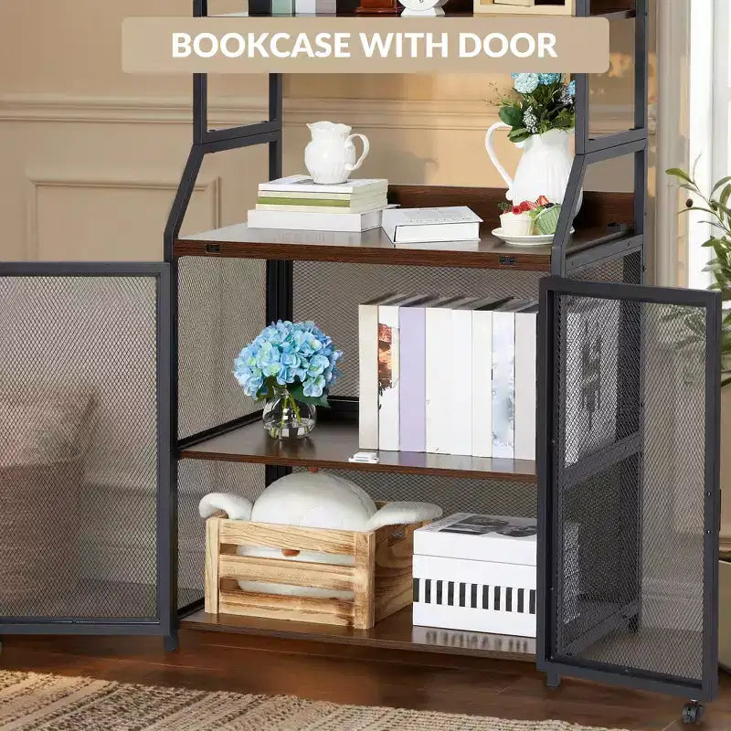 Étagère à Livres, Bibliothèque Industrielle, Étagère de Présentation en Bois avec Cadre Métallique, Unité d'Étagères de Rangement au Sol pour Chambre à Coucher, Salon, Bureau à Domicile