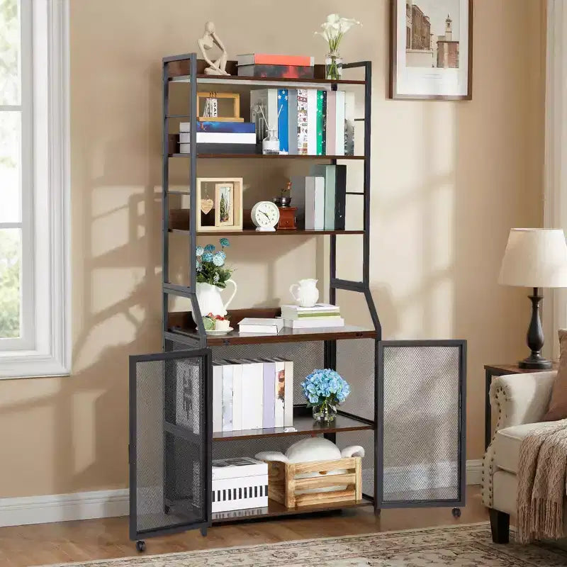 Étagère à Livres, Bibliothèque Industrielle, Étagère de Présentation en Bois avec Cadre Métallique, Unité d'Étagères de Rangement au Sol pour Chambre à Coucher, Salon, Bureau à Domicile