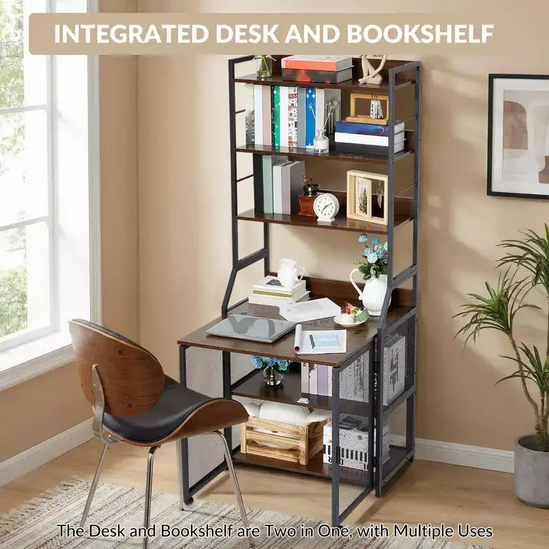 Étagère à Livres, Bibliothèque Industrielle, Étagère de Présentation en Bois avec Cadre Métallique, Unité d'Étagères de Rangement au Sol pour Chambre à Coucher, Salon, Bureau à Domicile