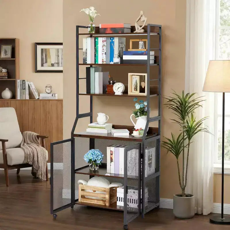 Étagère à Livres, Bibliothèque Industrielle, Étagère de Présentation en Bois avec Cadre Métallique, Unité d'Étagères de Rangement au Sol pour Chambre à Coucher, Salon, Bureau à Domicile