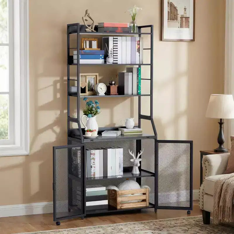 Étagère à Livres, Bibliothèque Industrielle, Étagère de Présentation en Bois avec Cadre Métallique, Unité d'Étagères de Rangement au Sol pour Chambre à Coucher, Salon, Bureau à Domicile