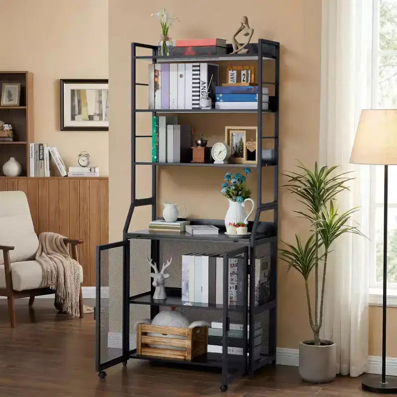 Étagère à Livres, Bibliothèque Industrielle, Étagère de Présentation en Bois avec Cadre Métallique, Unité d'Étagères de Rangement au Sol pour Chambre à Coucher, Salon, Bureau à Domicile