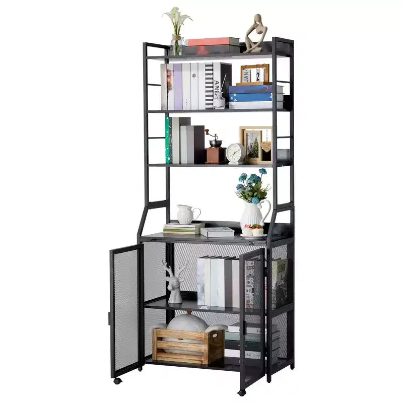 Bookshelf, Industrial Bookcase, Wooden Display Shelf with Metal Frame, Floorstanding Storage Shelving Unit for Bedroom, Living Room, Home Office