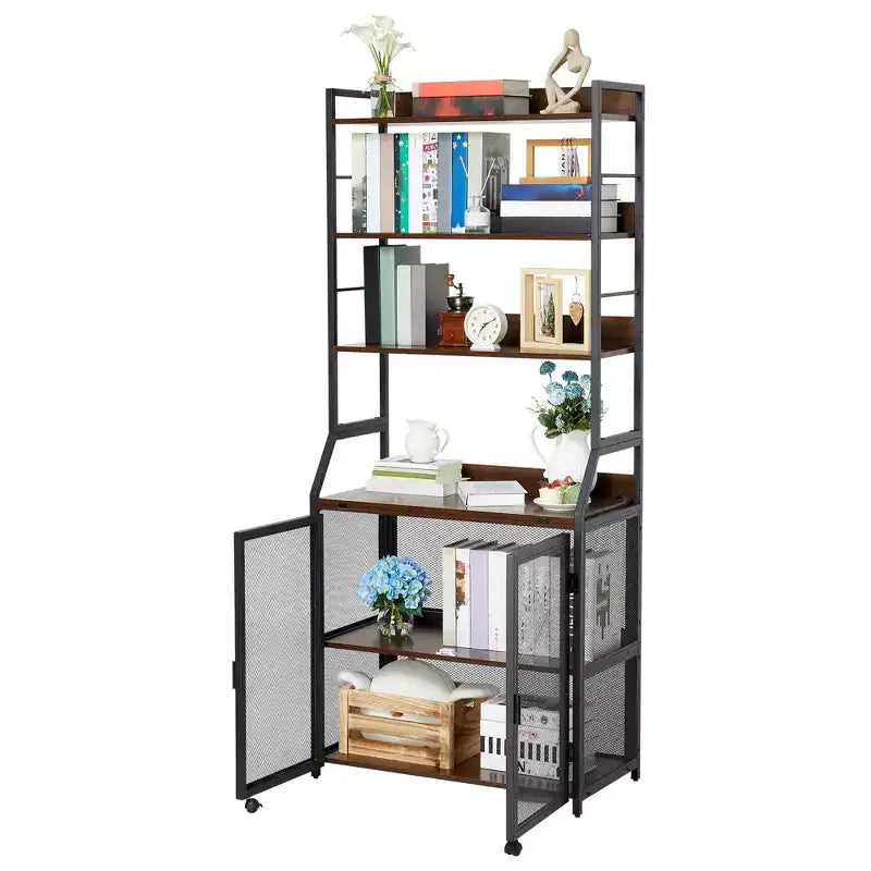 Étagère à Livres, Bibliothèque Industrielle, Étagère de Présentation en Bois avec Cadre Métallique, Unité d'Étagères de Rangement au Sol pour Chambre à Coucher, Salon, Bureau à Domicile