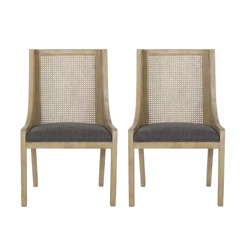 Lot de 2 chaises de salle à manger capitonnées en bois et rotin gris anthracite/naturel