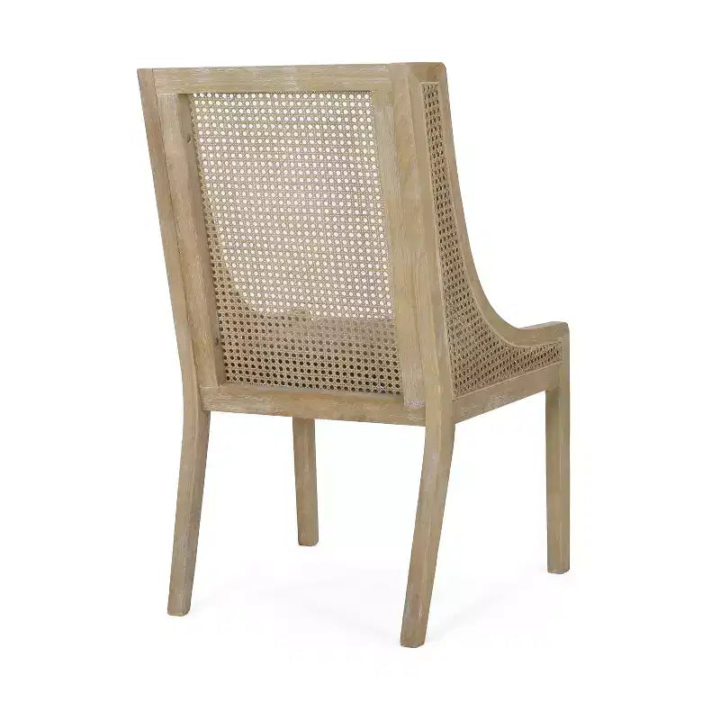 Lot de 2 chaises de salle à manger capitonnées en bois et rotin gris anthracite/naturel