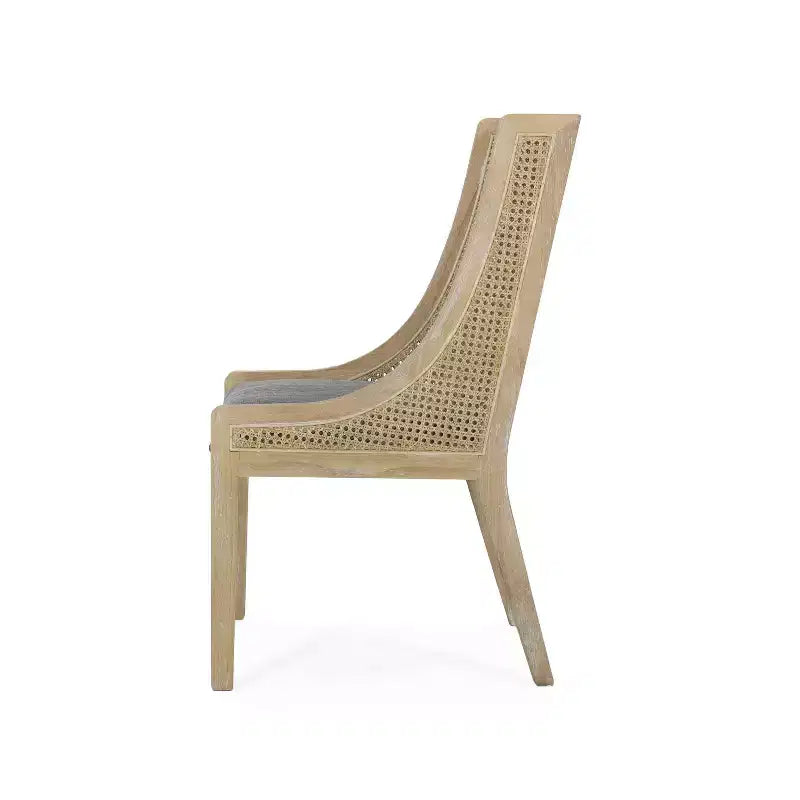 Lot de 2 chaises de salle à manger capitonnées en bois et rotin gris anthracite/naturel