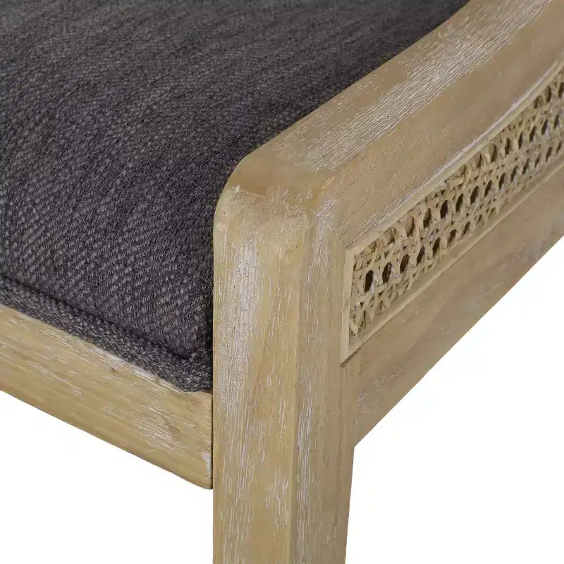 Lot de 2 chaises de salle à manger capitonnées en bois et rotin gris anthracite/naturel