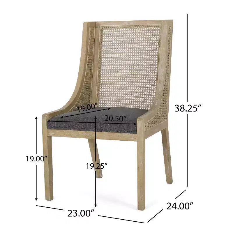 Lot de 2 chaises de salle à manger capitonnées en bois et rotin gris anthracite/naturel