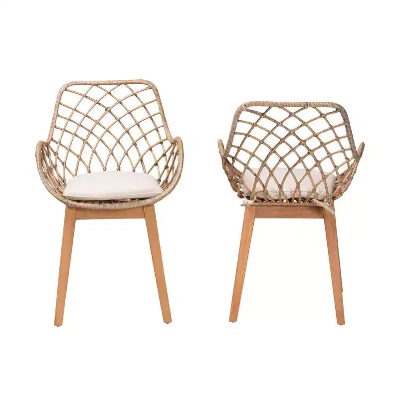 bali & pari Ballerina Rattan and Wood Dining Chair Gray Wash/Natural Brown/White: Upholstered Polyester, Spot Clean