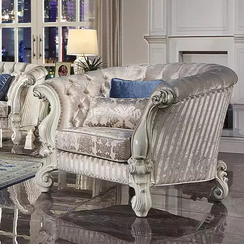 Tissu ivoire/Finition blanc cassé – Meuble : Design en croissant traditionnel, Aucun assemblage requis