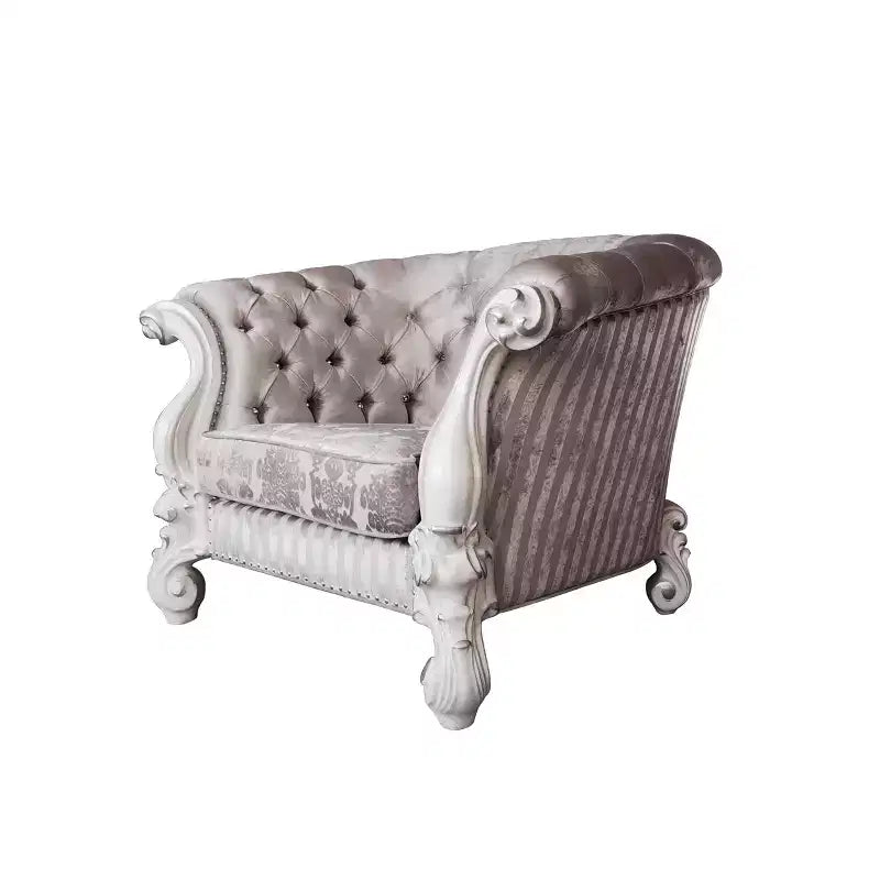 Tissu ivoire/Finition blanc cassé – Meuble : Design en croissant traditionnel, Aucun assemblage requis