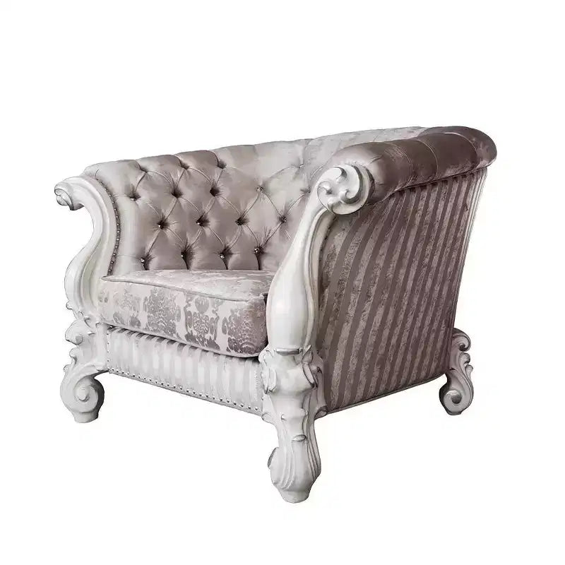 Tissu ivoire/Finition blanc cassé – Meuble : Design en croissant traditionnel, Aucun assemblage requis
