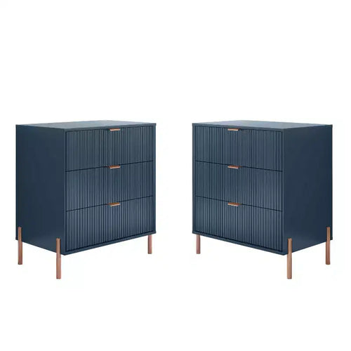 Festivo 2pc Modern Elegance 3 Drawer Nightstands Side Table Set Navy