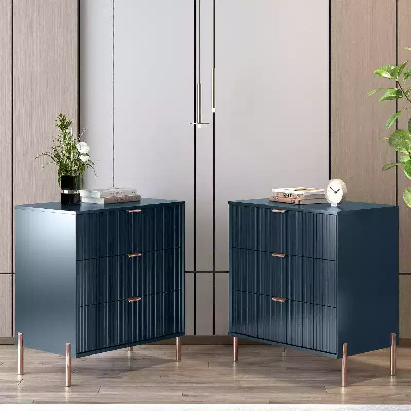 Lot de 2 tables de chevet à 3 tiroirs Éclat Moderne – Bleu marine