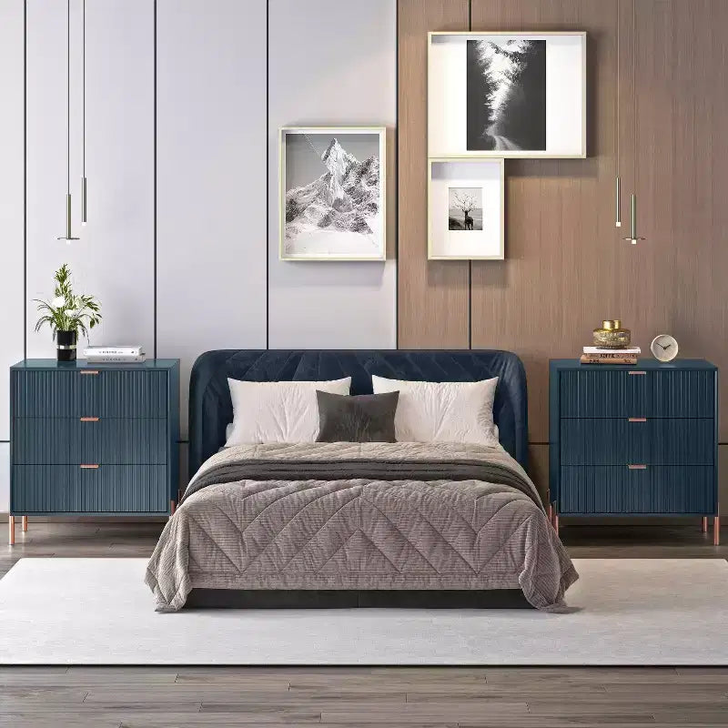 Lot de 2 tables de chevet à 3 tiroirs Éclat Moderne – Bleu marine