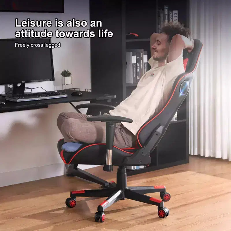 Fauteuil de jeu avec haut-parleurs Bluetooth Fauteuil de bureau à dossier haut en PU Rouge