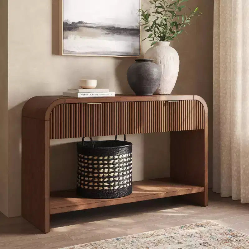 Console avec deux tiroirs, marron foncé