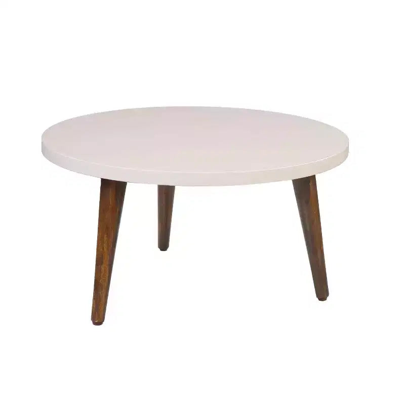 The Urban Port 24" Modern Coffee Table Round Off White Top Tapered Brown Mango Wood Legs Brown/White