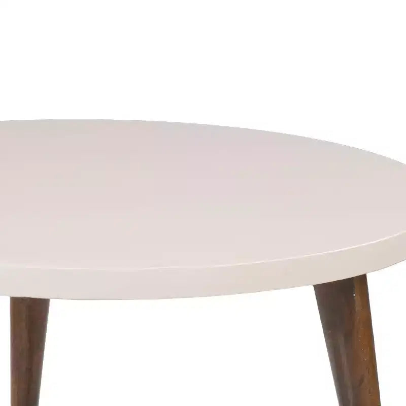 Table basse moderne ronde plateau blanc cassé pieds coniques en bois de manguier marron Marron/Blanc