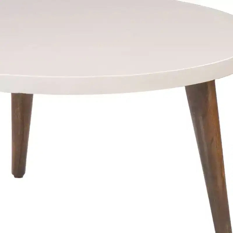 Table basse moderne ronde plateau blanc cassé pieds coniques en bois de manguier marron Marron/Blanc