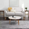 Table basse moderne ronde plateau blanc cassé pieds coniques en bois de manguier marron Marron/Blanc