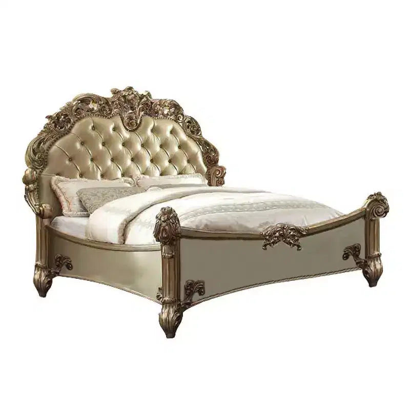 96" Queen Bed Vendome Bed Brass Synthetic Leather and Gold Patina Finish - Acme Furniture