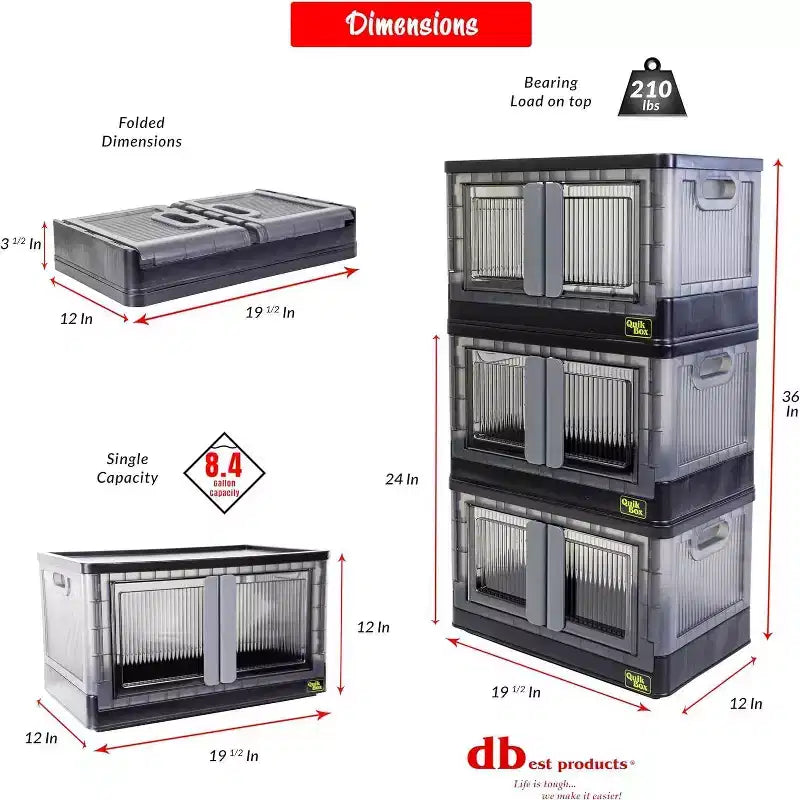 Bacs de rangement empilables avec portes Organiseur pliable et conteneur repliable