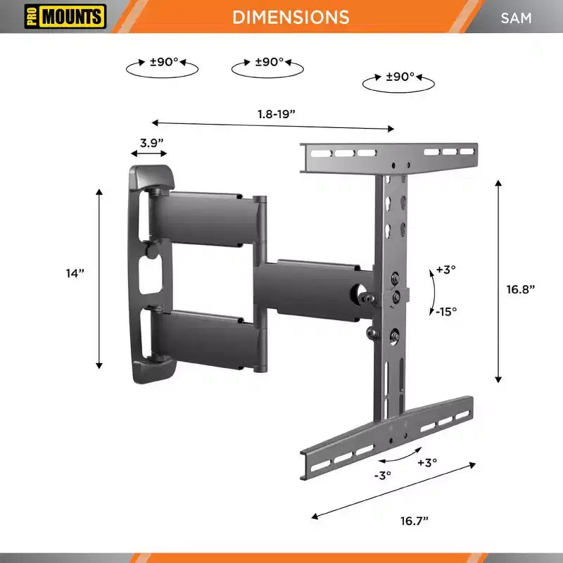 Support mural TV orientable pour téléviseurs de 30 à 65 po et jusqu'à 80 lb