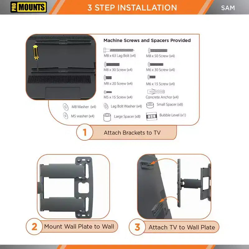 Support mural TV orientable pour téléviseurs de 30 à 65 po et jusqu'à 80 lb