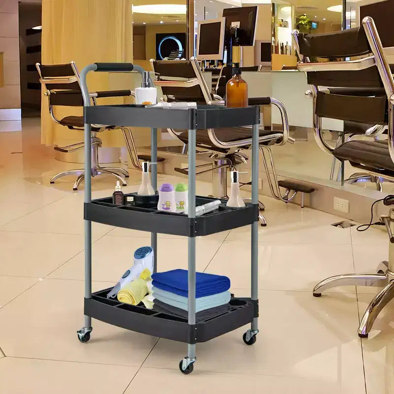Chariot d'outils roulant à 3 niveaux avec poignée, fente de rangement pour outils, roues universelles pour garage